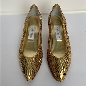 PRIVATE COLLECTION Gold Sequin Pumps
